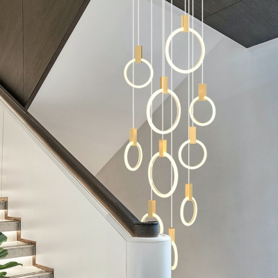Acrylic Halo Ring Cluster Pendant Light Simplicity Gold LED Suspended Lighting Fixture