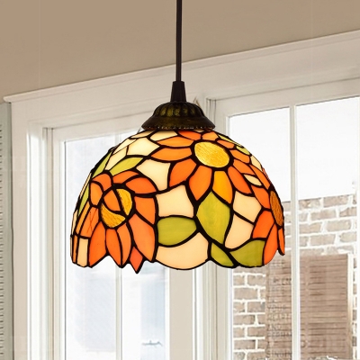 Antiqued Bronze Single Pendant Tiffany Geometric Stained Glass Hanging Ceiling Light