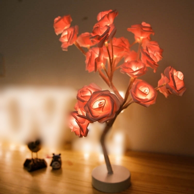 Art Deco Rose Tree Night Light Plastic Wedding Party USB Charging LED Table Lamp