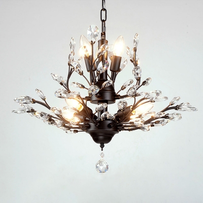Beveled Crystal Branching Drop Pendant French Country Living Room Chandelier Light Fixture