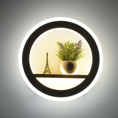 Circular Bedside LED Wall Mount Light Fixture Acrylic Decorative Wall Sconce in White