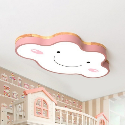 Cloud Shaped LED Flush Mount Ceiling Fixture Cartoon Acrylic Nursery LED Flush Light in Wood