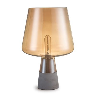Conical Amber Glass Torchiere Table Light Post-Modern Single Grey Cement Nightstand Lamp