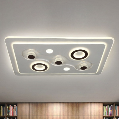 Contemporary Rectangular Ceiling Fixture Metal Living Room LED Flush Mount Light in White