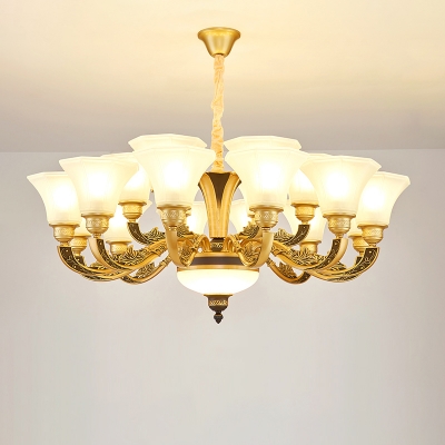 Cream Paneled Glass Flared Light Fitting Antique Style Living Room Lighting in Brass