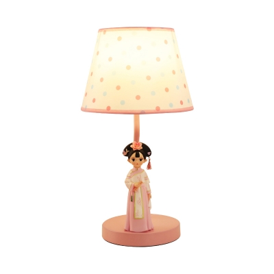 Creative 1-Bulb Night Light White-Pink Ancient Chinese Girl Table Lamp with Fabric Shade