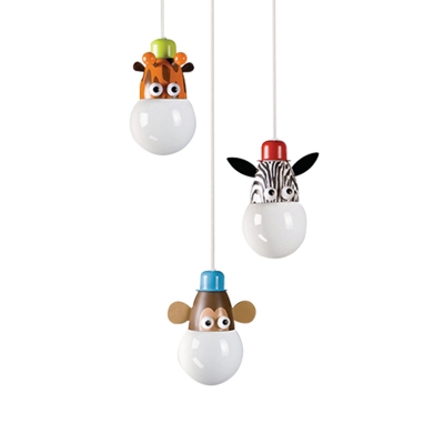 Creative 3-Light Hanging Lamp White Animal Head Shaped Multi-Pendant with Acrylic Shade