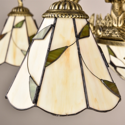 Cut Glass Panel Beige Drop Lamp Conical Tiffany Style Ceiling Chandelier with Scalloped Trim