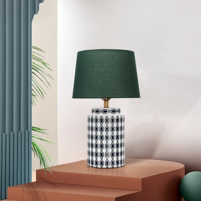 Emerald Green Empire Shade Nightstand Light Postmodern Single Fabric Table Lamp with Ceramics Jug