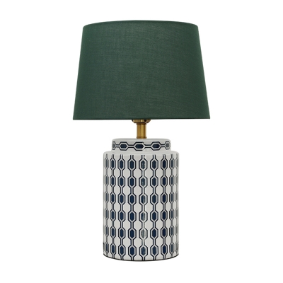 Emerald Green Empire Shade Nightstand Light Postmodern Single Fabric Table Lamp with Ceramics Jug