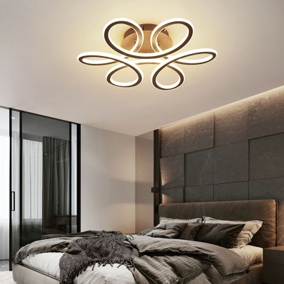 Floral Semi-Flush Ceiling Light Minimalist Metal Bedroom LED Flush Light Fixture