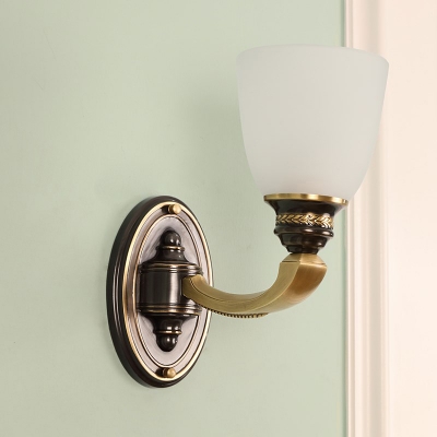 Frosted White Glass Bell Wall Lamp Antique Living Room Wall Sconces Lighting Fixture in Brass