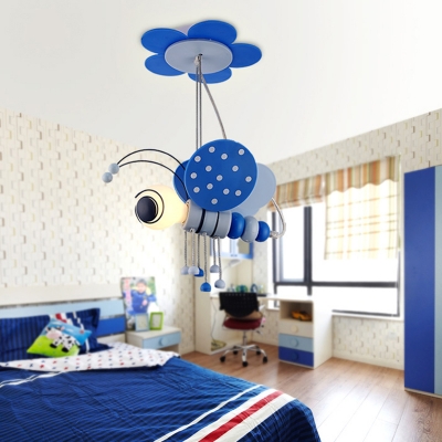 Honeybee Shaped Pendant Light Kit Cartoon Plastic 1 Bulb Kids Bedroom Ceiling Hang Light