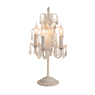 Metal Candlestick Chandelier Table Light Vintage 4-Head Bedroom Night Lamp with Crystal Drop