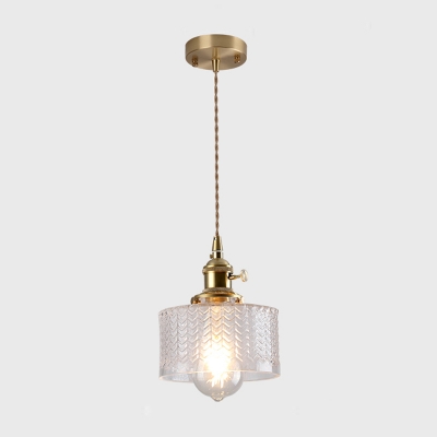 Nordic Geometric Hanging Light Kit 1-Bulb Textured Glass Ceiling Pendant in Gold
