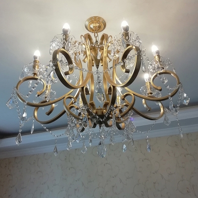 Octopus Shaped Ceiling Light Traditional Gold Finish Metal Chandelier with Crystal Accent