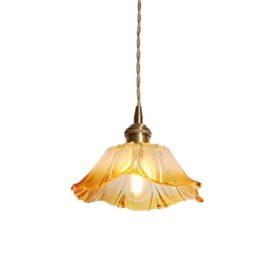 Ombre Glass Yellow Pendant Lamp Flower Shaped Single Loft Style Hanging Ceiling Light