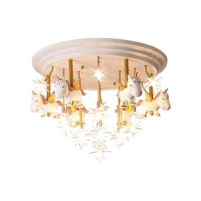 Starry Clear Glass Ceiling Light Kids Style Flush Mount Fixture with Unicorn Decorations