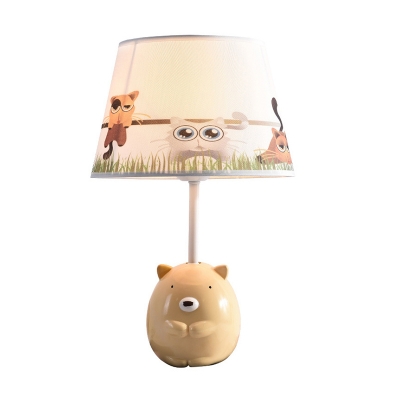 Tapered Table Light Kids Fabric 1-Light Bedroom Night Lamp with Apricot Bear Base