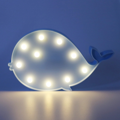 Whale Small Wall Night Light Cartoon Plastic Childrens Room Battery LED Nightstand Lamp
