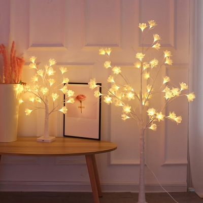 White Finish Flowering Tree Table Light Trendy Art Deco Plastic LED Nightstand Lamp