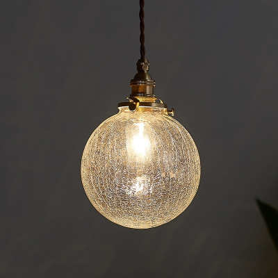 1-Bulb Globe Down Lighting Pendant Industrial Clear Textured Glass Pendulum Light