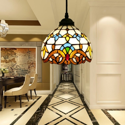1-Light Hanging Pendant Baroque Jeweled Handcrafted Stained Glass Ceiling Light Fixture
