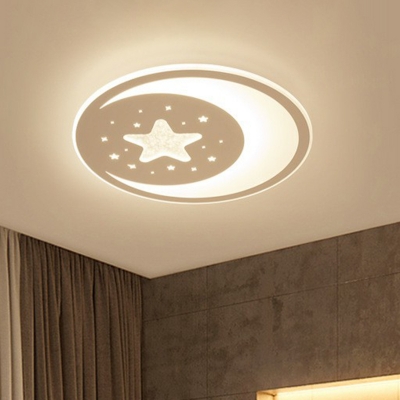 Acrylic Starry Moon Night Ceiling Flush Light Kids White LED Flushmount Light for Nursery