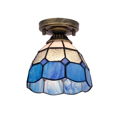 Bell Shaped Ceiling Mount Light 1 Head Grid Glass Classic Semi Flush Light for Kitchen
