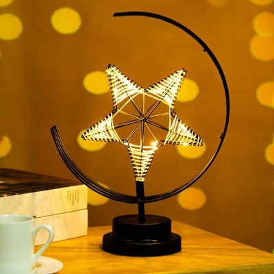 Black Star and Crescent Night Light Nordic LED Metal Table Lamp for Bedroom Decoration