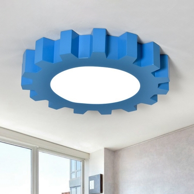 Blue Gear Ceiling Mount Light Fixture Childrens LED Acrylic Flushmount Light for Dorm