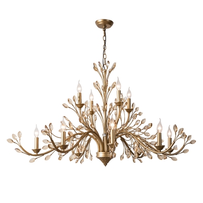Candle Living Room Suspension Light Retro Amber Crystal Gold Finish Pendant Chandelier