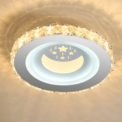 Circular Corridor Flush Mount Ceiling Light Beveled Cut Crystal Modern LED Flush Light in Stainless Steel