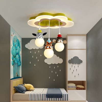 Cloud Shaped Pendant Light Fixture Cartoon Acrylic White Multiple Hanging Lamp with Animal Socket