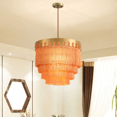 Cottage Tiered Tapered Drop Pendant 1 Head Tassel Suspended Lighting Fixture in Gold