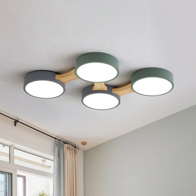 Creative Molecule LED Ceiling Fixture Wooden Living Room LED Flush Mount Light in Grey-Green