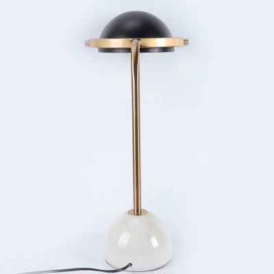 Dome Table Lamp Minimalistic Metallic 1 Bulb Bedroom Nightstand Light with Marble Base