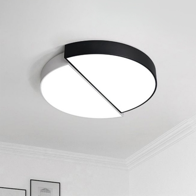 Double Semicircle LED Ceiling Mount Light Nordic Metal Black and White Flushmount Lighting for Foyer