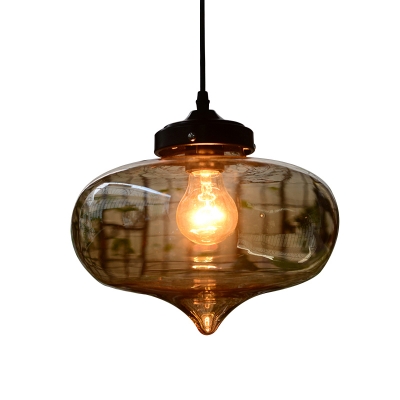 Glass Droplet Pendant Light Industrial 1 Bulb Restaurant Hanging Ceiling Lantern