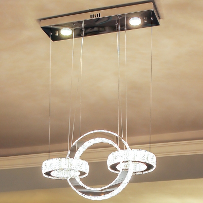 Interlocking Geometric LED Chandelier Minimalist Crystal Dining Room Hanging Lamp in Stainless Steel
