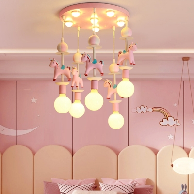 Kids Carousel Multi Light Pendant Lighting Resin Bedroom Suspended Lighting Fixture