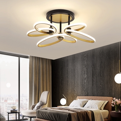 Minimalistic Floral Semi Flush Mount Light Acrylic Living Room LED Ceiling Lamp in Gold