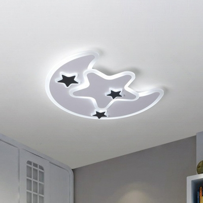Moon and Star Nursery Ceiling Lighting Acrylic Cartoon LED Flush Mount Lamp in White