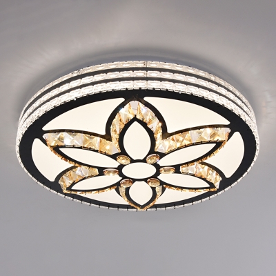 Opulent Inlaid Crystal Drum Ceiling Light Modern Stainless Steel LED Flush Mount Fixture