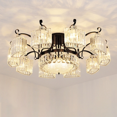 Round Prismatic Crystal Ceiling Light Traditional Living Room Semi Flush Mount Chandelier in Black