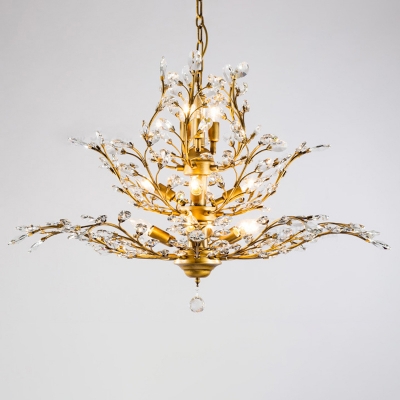 Rural Tree Branch Pendant Chandelier Faceted Cut Crystal Hanging Light Fixture for Restaurant