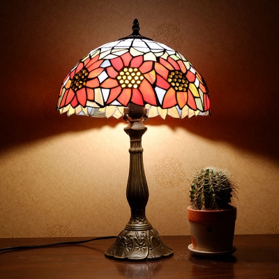 Traditional Dome Shaped Table Light 1 Bulb Tiffany Glass Nightstand Lamp in Orange