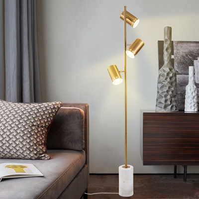 Tube Living Room Reading Floor Lamp Metal 3-Head Postmodern Standing Lamp with Pierced Detail in Gold