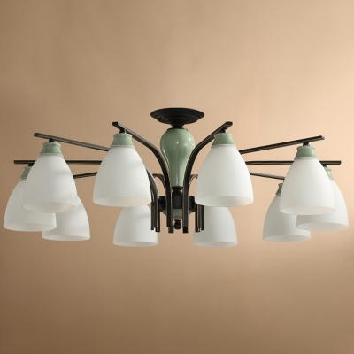 Vintage Bell Semi Flush Mount Cream Glass Close To Ceiling Chandelier in Light Green