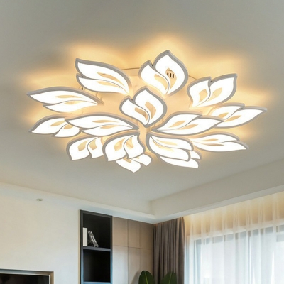 White Floral LED Semi Flush Mount Light Modernism Acrylic Ceiling Lamp for Dining Room